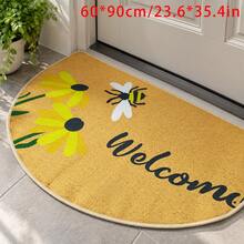 Semi-Circular Welcome Doormat, Sunflower & Bee Welcome Pattern, Bright Welcoming Decorative Design, Edged Construction Adds Layered Look To Entrance, Suitable For Front Door, Entryway, Foyer And Hallway - Brown - View 13