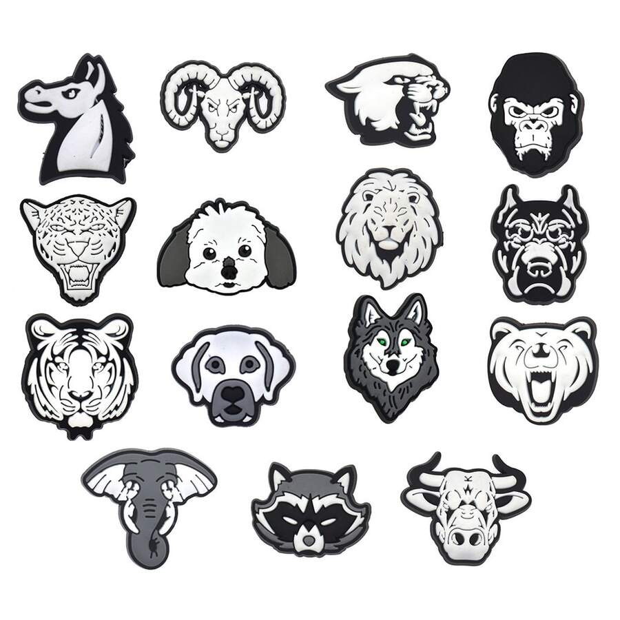 15PCS Black And White Animals Shoe Charms Set, PVC Shoe Decorations, Shoe Accessories Charms, Gift Idea For Birthday Christmas Halloween Party Favors - Multicolor - View 1