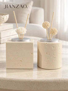 1pc/2pcs Travertine Reed Diffuser Bottle, Wabi Sabi Beige Stone Aroma Empty Bottle, Cylinder & Square Shapes, Sola Flower Rattan Sticks, Home Table Decor, Housewarming Gift - Stone-patterned Travel Bottle - View 9