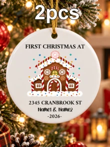 Custom Gingerbread House Christmas Ornament, Cozy First Christmas Home Decor, Personalized Name & Address Keepsake, Christmas Tree Decorations, Customized Text Wall Hanging For Holiday Party Supplies, Customizable 2026 Housewarming Gift For Couples - Style E - View 13