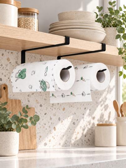 U-Shaped Under-Cabinet Paper Towel Holder, Drill-Free Hanging Kitchen Roll Rack, Space-Saving Paper Towel And Towel Storage Rack, Suitable For Kitchen, Bathroom, Cabinet, Apartment And College Dorm, Black Or White, Back To School Essential