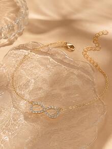 1pc Premium Gold Infinity Symbol Anklet, Micro-Inlaid Rhinestone Pendant Design, Simple Versatile Women's Anklet Jewelry, Romantic Meaningful Delicate Accessory, Suitable For Couples Matching, Birthday Gift, Holiday Travel, Date And Daily Wear - Gold - View 5