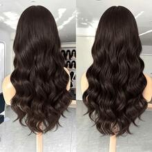 Elegant Wavy Texture Frontal Lace Curly Wig For Women, Glueless Swiss HD Seamless Invisible 13*4 Lace Design And High Temperature Fiber, 180% Density Suitable For Festivals, Parties, Weddings, Holidays, Halloween, Christmas, Cosplay, Natural Style Comfortable Fit - Brown - View 9