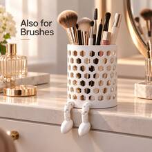 Creative Hollow Honeycomb Mesh Pen Holder Desktop Storage Box With Cute Hanging Feet Design, Multi-Functional Office Supplies Organizer Rack For Desk Stationery, Makeup Brushes, Paintbrushes, Modern Minimalist Home Office Desktop Decor - A - View 8