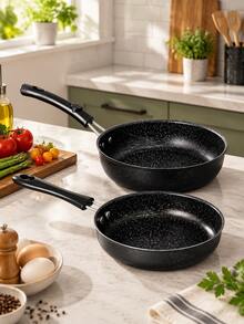 2pcs/1pc Granite Pattern Non-Stick Frying Pan, Kitchen Flat Bottom Pan With Cool-Touch Handle, Easy To Clean, Suitable For Frying Eggs, Pancakes, Steak, Vegetables, Breakfast And Daily Cooking, Compatible With Gas Stove, Electric Stove And Induction Cooktop, Kitchen Cookware - View 9