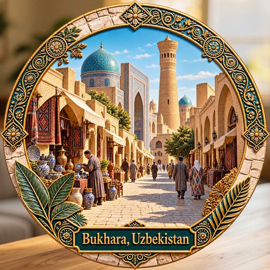 Bukhara Uzbekistan Market And Blue Dome Fridge Magnet, A Timeless Journey To Remember For All Metal Surfaces Throughout The Home - A - View 1