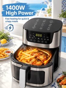 SMEG is gems 4.5L 氣炸鍋，1400W 附視窗，印有 9 種食物的時間與溫度指南，7 種烹飪預設與數位觸控控制 - 銀色 - 查看 4