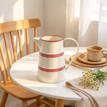 1pc Bohemian Farmhouse Enamel Metal Pitcher Vase, Cream White Jug With Red/Blue Stripes, Vintage Decorative Water Can, Tabletop Flower Vase For Kitchen, Living Room, Dining Table, Indoor Home Decor, Rustic Country Home Accent Decor - Little Red - View 10