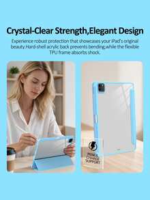Flip Protective Case Compatible With IPad (A16) 11-Inch 11th Gen 2025, 10th Gen 2022 Solid Color, Auto Wake/Sleep, Compatible With IPad 9/8/7 10.2-Inch, Air 4/5/6/7/8/11-Inch, Protective Case With Pencil Slot, Tri-Fold Stand, Auto Wake/Sleep, Light Blue - Baby Blue - View 7