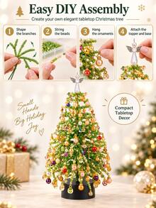 宗教珠飾聖誕樹材料套組－迷你桌面聖誕樹製作組，含米珠／天使樹頂飾／十字架吊飾／珍珠掛飾／金屬線底座，適用聖誕餐桌中心裝飾與節日禮物 - 宗教款 - 查看 3