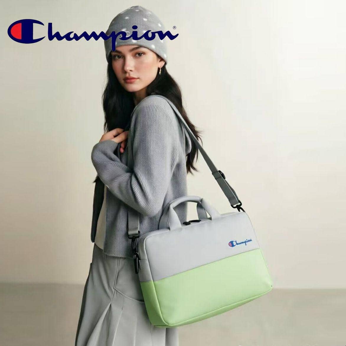 Túi đựng laptop Champion phối màu patchwork, chống sốc, dung tích lớn, túi bảo vệ laptop, túi đi làm cho nhân viên văn phòng và học sinh sinh viên - màu xanh lá - Xem 1