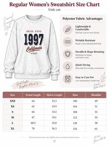 女款「1997 California」圖案圓領運動衫，寬鬆版型麻灰色套頭衫，適合休閒、運動與居家穿著 - 花灰色 - 查看 2