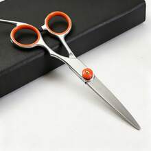 1/2Pcs Professional Hair Scissors Set, 6 Inch Stainless Steel Hair Cutting & Thinning Shears, Orange Finger Ring Design Salon Home Hairdressing Scissors - Orange - View 6