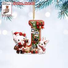 Panini Hello Kitty & Rabbit 26 Letters 2D Flat Acrylic Christmas Hanging Decor, Personalized Letter Ornament, Christmas Tree Pendant, Holiday Home Party Car Interior Decoration Gift - Multicolor - View 5