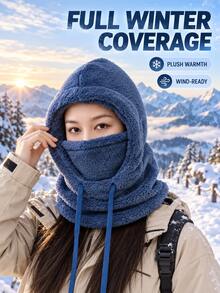 1pc Winter Warm Fleece Face Mask - Elastic Drawstring Design,Frostbite Plush Sherpa Hood Balaclava,Lightweight&Warm,For Outdoor Sports,Hooded Windproof Ear Protection, Multiple Colors Available,Cycling,Unisex,Travel Must Haves Outfit Cold Weather - Multiple Styles - View 4