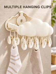Multifunctional Windproof Hanging Drying Rack – Cute Cloud Design. Suitable For Drying Socks, Underwear, Towels, And More; Features A Drill-Free, Space-Saving Design That Is Easy To Store-An Ideal Choice For The Back-To-School Season. - Multicolor - View 6