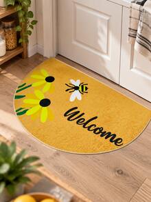 Semi-Circular Welcome Doormat, Sunflower & Bee Welcome Pattern, Bright Welcoming Decorative Design, Edged Construction Adds Layered Look To Entrance, Suitable For Front Door, Entryway, Foyer And Hallway - Brown - View 7