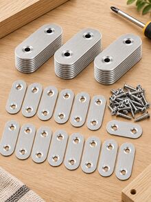 Stainless Steel 2-Hole Flat Mending Plates With Screws, Straight Connector Brackets For Furniture, Shelves And Wood Repairs - Multiple Styles - View 2