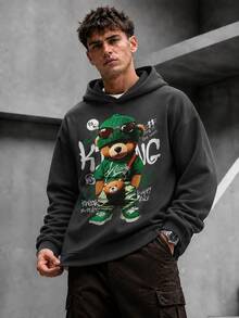 Krometka Men's Casual Street Bear Element Printed Hoodie Sweatshirt, Autumn/Winter - Dark Grey - View 2