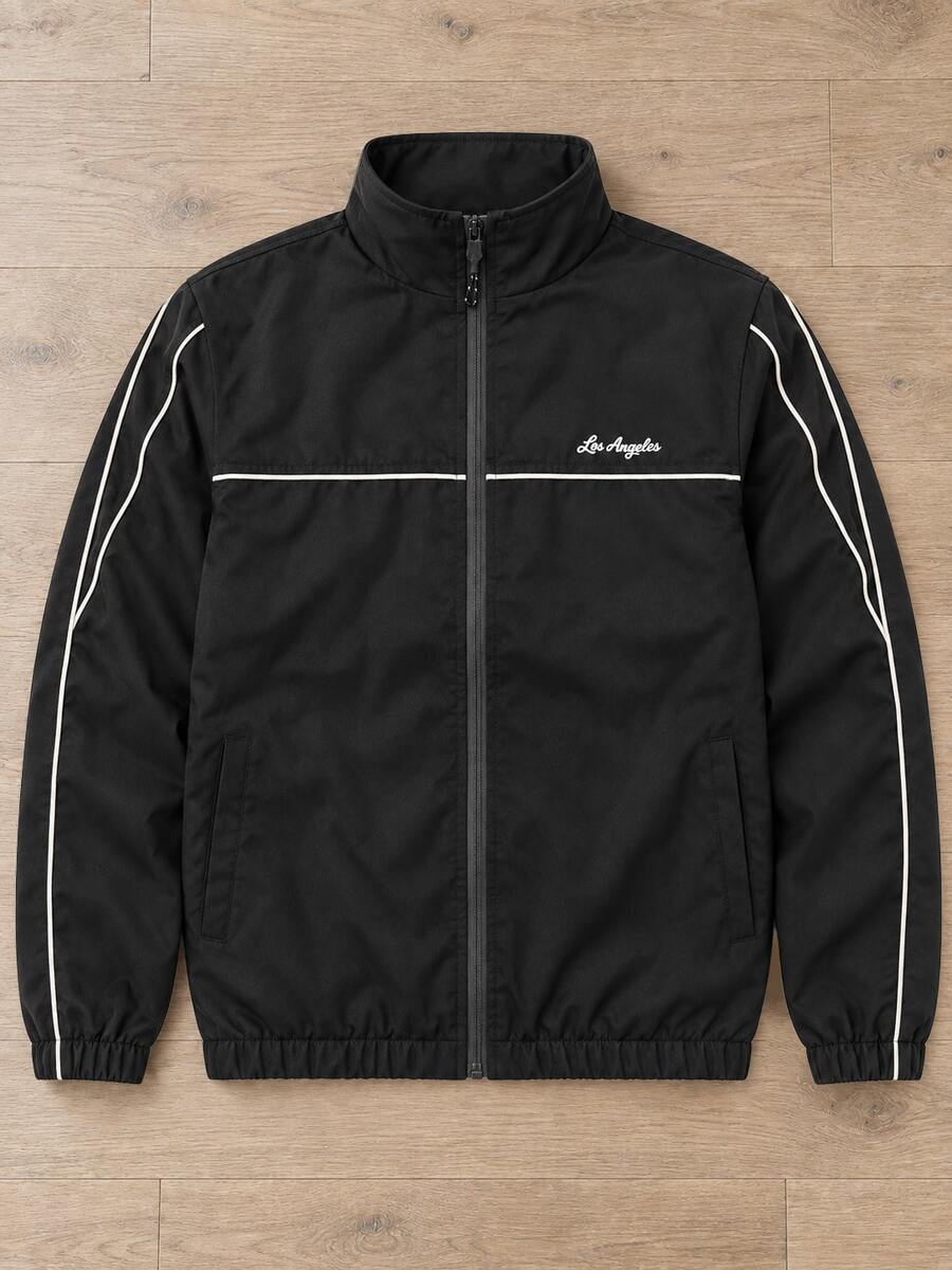 1pc Men's Autumn Jacket, Fashionable Versatile Style, Suitable For Outdoor Sports, Skateboarding, Street Casual Wear - Black - View 1