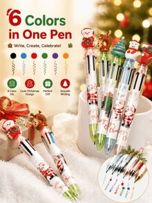 1/3/5/24pcs Christmas Theme Retractable Ballpoint Pens, 6 Color Options, 0.5mm Tip, Colorful Ink, Cute Cartoon Design, Plastic Barrel, Multiple Designs, Random Style, Perfect As Back To School Gift - Multicolor - View 1