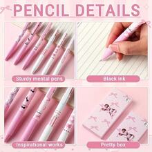 6pcs/Set Pink Bowknot Quick-Drying Gel Pens, 0.5mm Fine Tip, Smooth Writing, Suitable For Office, Classroom, Teens, Adults, Home, Office, Education, Exams, Back To School - Multicolor - View 3