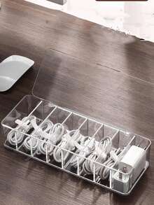 1 hộp quản lý cáp chống bụi, hộp sắp xếp cáp, hộp lưu trữ cáp dữ liệu để bàn, phù hợp cho sạc điện thoại, kẹp dây nguồn - Trong sáng - Xem 4