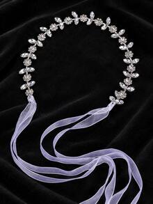 Silver Rhinestone Floral Bridal Hair Vine With Sheer Ribbon, Sparkling Leaf Wedding Headpiece For Brides, Bridesmaids, Prom And Special Occasions - Multicolor - View 4