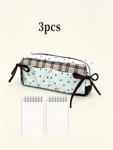 Star & Plaid Bow Pencil Case Set With 2 Coil Notebooks - Sets - View 7