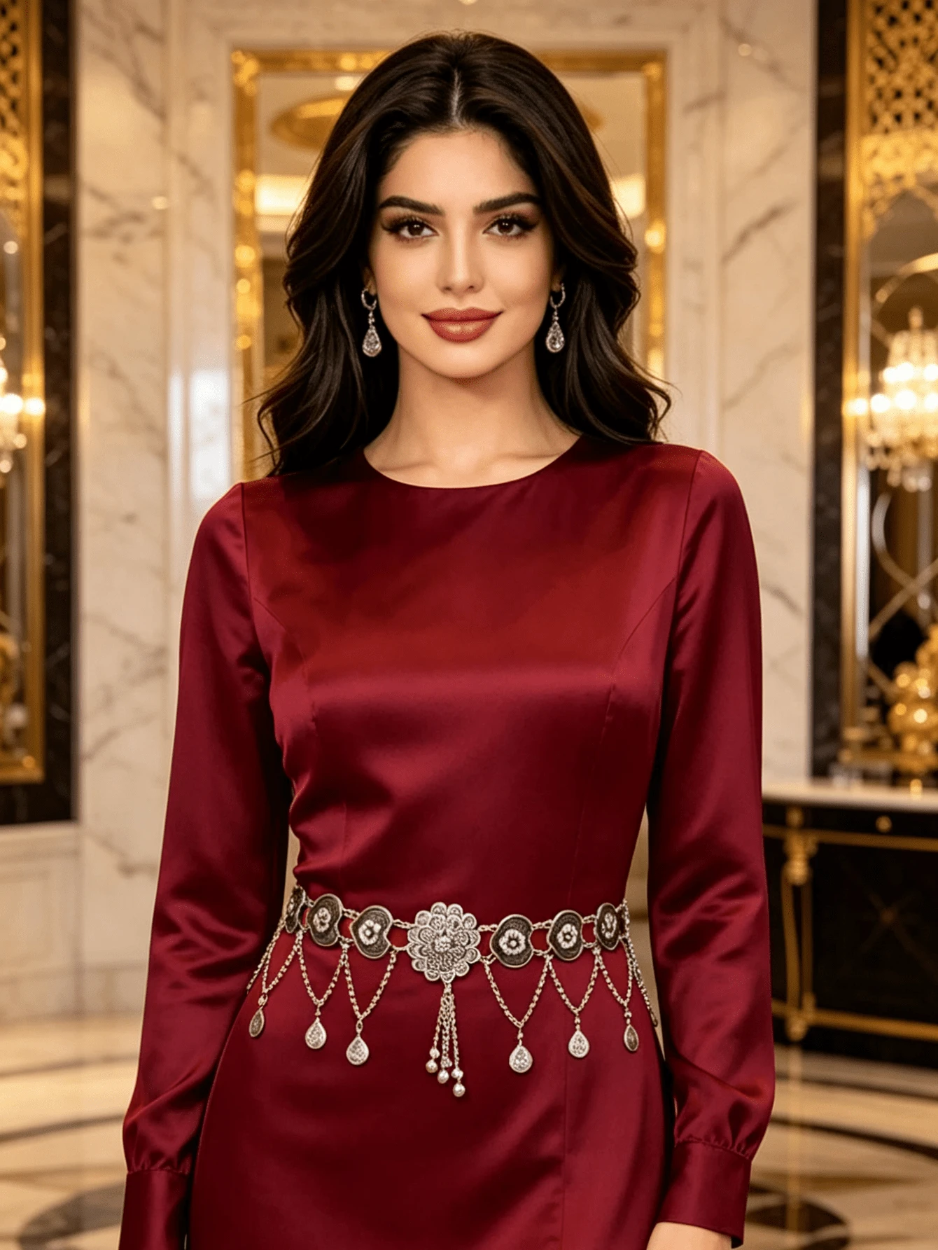 Bohemian Style Carved Metal Waist Decor, Water Drop Pendant Chain Waist Belt, Party Dress Robe Accessory
