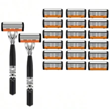1/2/3pcs Black Handle Manual Shaving Set | Men's Manual Safety Razor Set With 6-Layer Stainless Steel Blades | Reusable, Smooth And Comfortable, Clean Shave - Multicolor - View 18