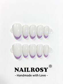 nailrosy Fall Vibe 10Pcs Handmade Press On Nails. Soft Fall Vibe, Premium Lavender-Purple Nails With Glitter Edges, 3D Bows And Smooth Glossy Finish. - Purple - View 9