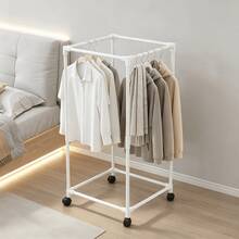 Floor Standing Multi-Function Clothes Rack, 360° Rotating Smooth Casters, Thickened & Heightened Steel Pipe, Top Shoe Rack Storage, Home Bedroom Balcony Storage & Drying Rack - Freestanding Drying Rack - View 14