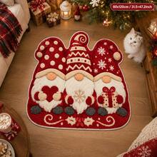 1pc, Winter Christmas Theme Wavy Shaped Rug, 3 Styles Cartoon Gnome Christmas Element Print, Seasonal Decorative Mat, With Holiday Design, Christmas Decoration, Perfect Christmas Gift, Perfect Match For Christmas And New Year Celebration, Decorative Rug, Bedroom Decor, Small Rug, Rug, Home Decor, Living Room Rug, Living Room Small Rug, Bedroom Rug, Living Room Home Decor, Outdoor Rug, Enhance Home Style, Suitable For Adding Family Charm Decoration - Multi-color - View 3