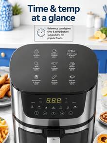 SMEG is gems 4.5L 氣炸鍋，1400W 附視窗，印有 9 種食物的時間與溫度指南，7 種烹飪預設與數位觸控控制 - 銀色 - 查看 7