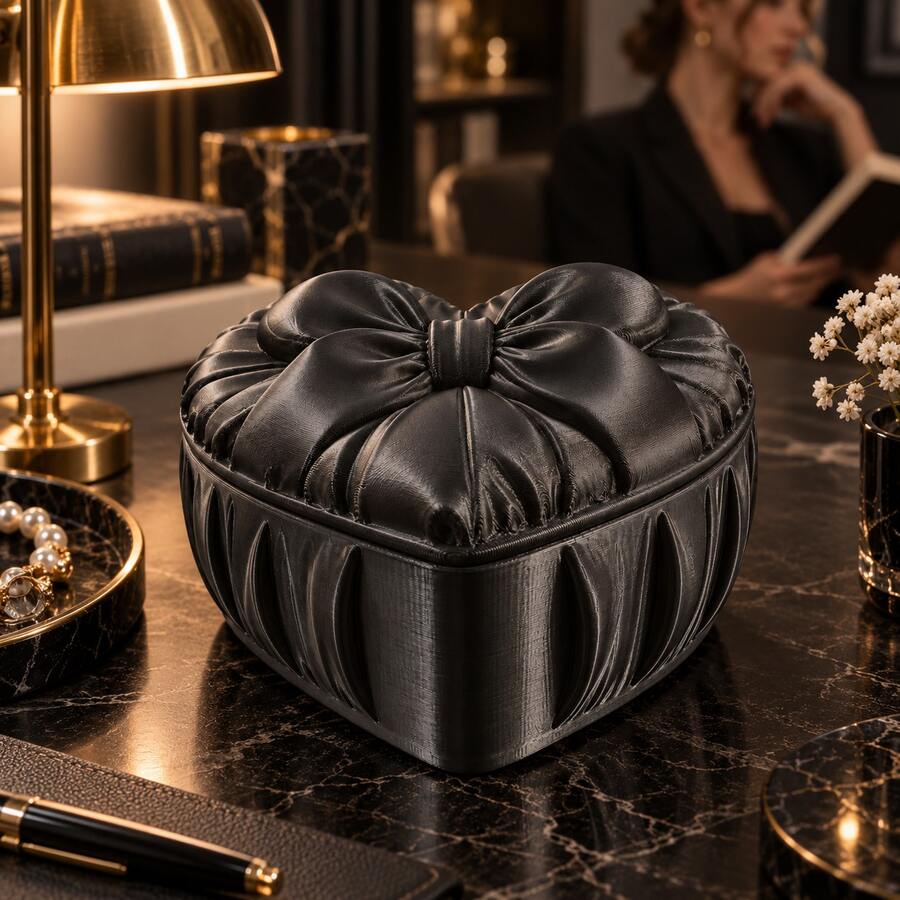 Silk Heart Bow Storage Box, Girly INS Style Highly Attractive Jewelry Box, Exquisite Heart-Shaped Accessory Box - Multicolor - View 1