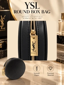 YSL Saint Laurent Black Cushion Makeup Bag, 9*3cm, Portable, Zipper Closure, Simple And Elegant, Travel Essential, Suitable For Cosmetic Storage - Black - View 7