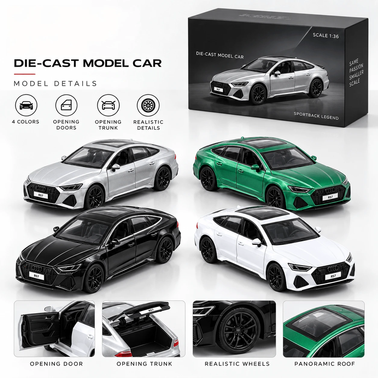 1pc Alloy Die-Cast Sport Sedan Model Car, Detailed Vehicle Miniature With Openable Doors & Trunk, 4 Colors Random Style, Desktop Display Collectible, Birthday Gift, Christmas Gift, Holiday Gift Choice - Multicolor - View 1