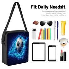 Blue Light Effect Soccer 2D Print 3 Pieces Set, Side Elastic Mesh Pocket Water Bottle Holder, Wide Thick Breathable Adjustable Shoulder Strap, Fashion Sporty Style Commute Travel Picnic Daily Storage Bag - Printed Bag - View 3