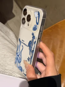 1件透明海洋章魚海龜極簡全包覆TPU防震手機殼，適用於 18、17、16、15、14、13、12、11 Pro Max、Air - 彩色 - 查看 3