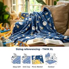 1pc Space Glow In The Dark Blanket Soft Flannel Astronaut Rocket Planet Throw Blanket Comfortable Warm Galaxy Bed Blanket Suitable For Teens And Adults Gift - Multicolor - View 10