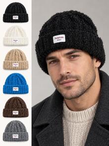Mũ len beanie nam mềm lông xù, mũ mùa đông gập vành giữ ấm, mũ ôm co giãn phong cách thường ngày màu trung tính - Mũ đan - Xem 6
