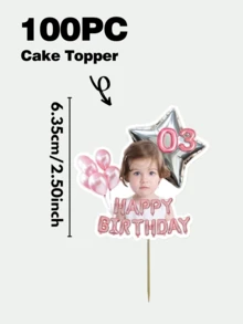 Personalized Photo Cake Topper, Customized Face And Age Happy Birthday Cupcake Toppers, Pink Balloon Birthday Cake Decoration, Customized Photo Cupcake Toppers, Birthday Party Supplies, Dessert Table Decoration - Pink 2 - View 20