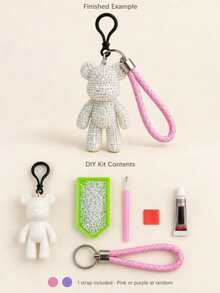 1pc DIY Rhinestone Bear Keychain Kit,Sparkly Bead Art Pendant With White Wrist Lanyard, Rhinestone Tray And Dotting Pen, Handmade Bag Charm Accessory For Craft Projects, Key Ring Decoration, Birthday Gift, Party Favor And Holiday Gift - Diamond DIY Kit - View 16