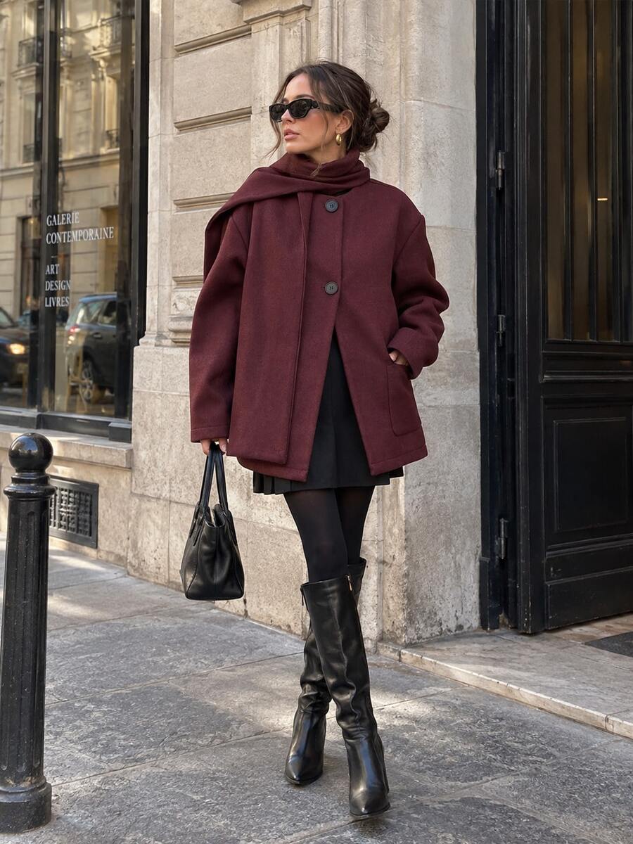 Abrigo de un solo pecho de unicolor, casual y cálido, para otoño/invierno