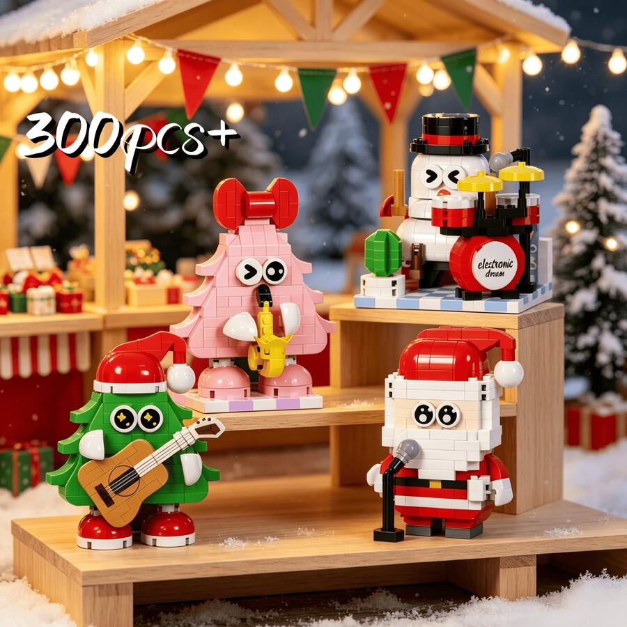 聖誕主題樂團積木套裝,4款造型包含聖誕老人、雪人、聖誕樹人物,附吉他、鼓組及其他樂器配件,觸感光滑,紓壓手工裝飾,強烈節日氛圍,適合作為聖誕禮物、桌面裝飾,趣味DIY組裝玩具 - 彩色 - 查看 1