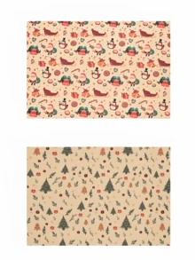 4 Sheets Vintage Christmas Wrapping Paper, Santa Claus Reindeer Tree Pattern, Holiday Gift Wrapping Paper, Suitable For Gift Boxes And Party Decorations - Multicolor - View 5