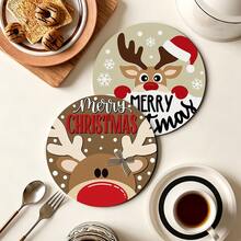 6/420pcs, Coasters, Christmas Reindeer Print Coasters, Polyester Fiber Non-Slip Coasters, Suitable For Holiday Table Setting, Coffee Bar, Office, Study, With Soft Rubber Non-Slip Backing Design, Party Table Coasters, Holiday Decoration Supplies, Home Small Gifts - XYBD37 - View 6