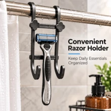 3pcs Shower Curtain Rod Hooks, Multi-Functional Hooks For Bathroom Towels, Bath Sponges And Razors, Also Can Be Used As Phone Holder, High Practicality - View 5