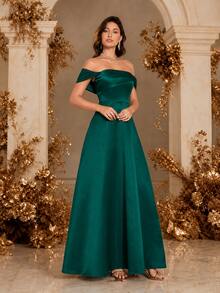 Women's Elegant Off Shoulder Slit Party Dress Wedding Spring Fall - Green - View 1